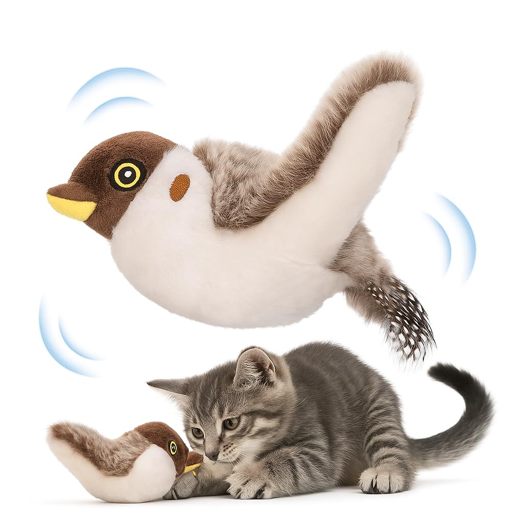 flying bird cat toy, rechargeable cat toy, interactive pet toy, motion play toy, indoor cat entertainment