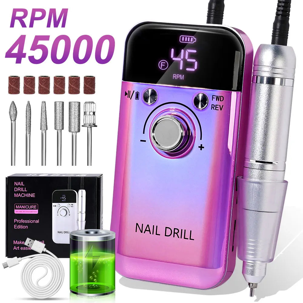 electric nail drill, rechargeable nail grooming tool, professional nail drill set, USB nail drill, gel polish removal tool