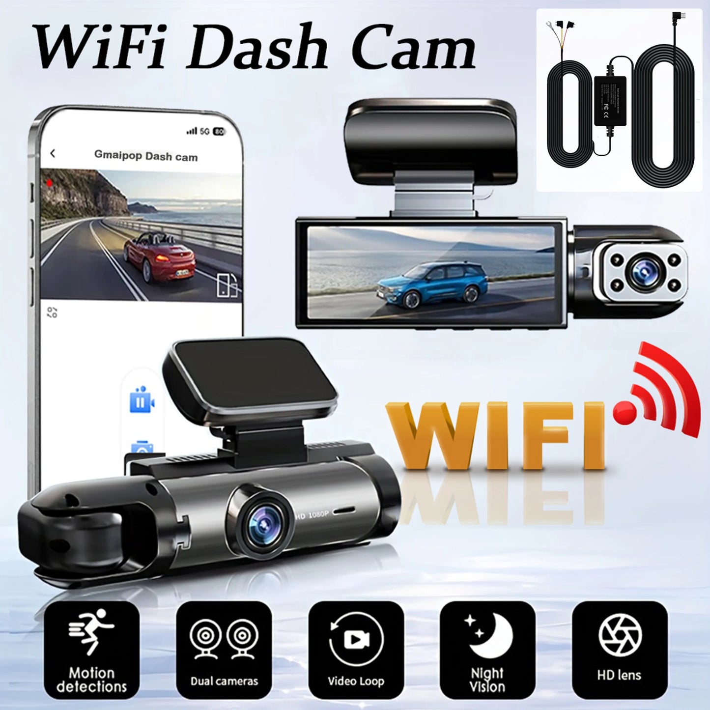 dual channel dash cam, 1080P car camera, front rear dash camera, night vision car recorder, automotive video recorder