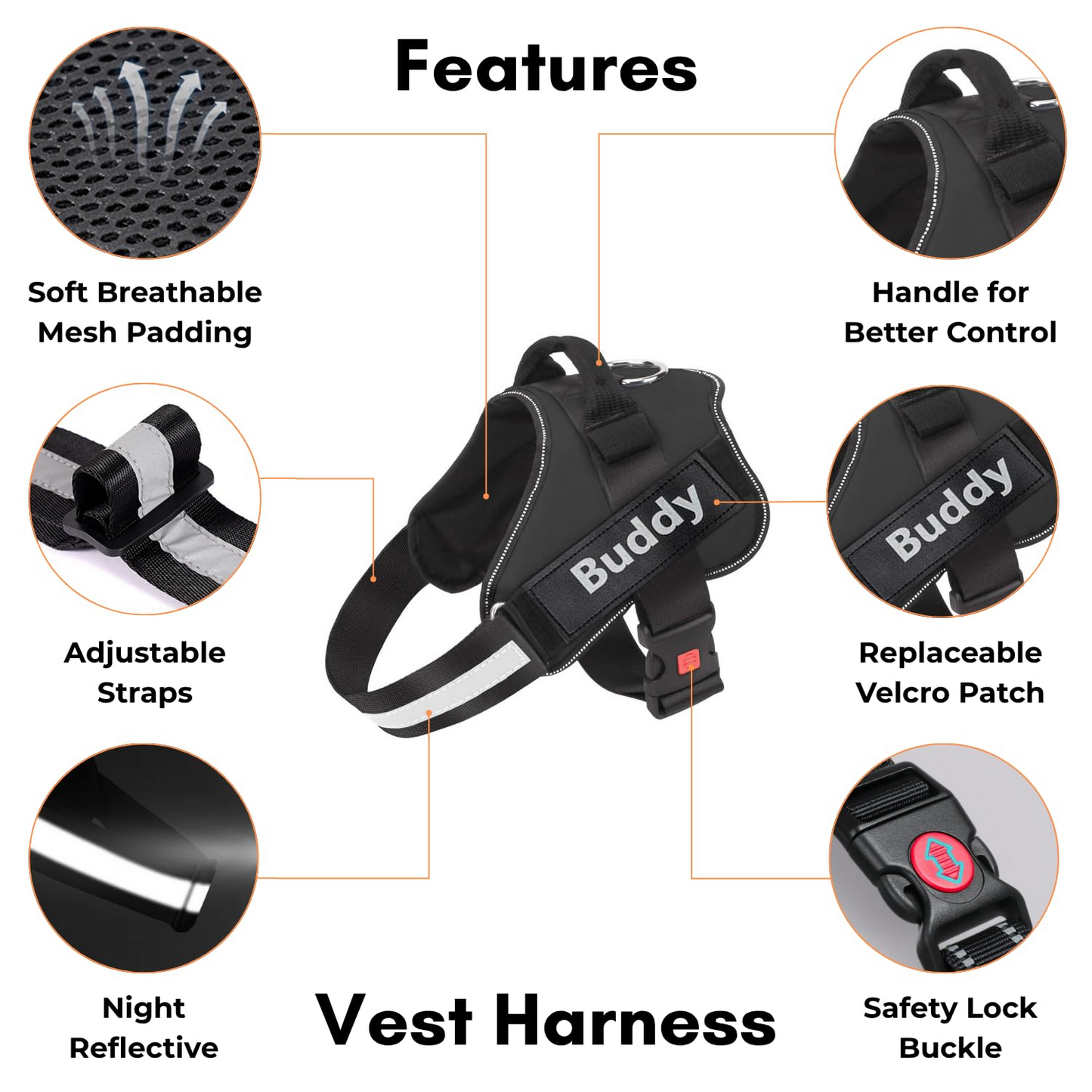 dog harness, adjustable no-pull vest, reflective pet harness, personalized dog gear, padded pet harness