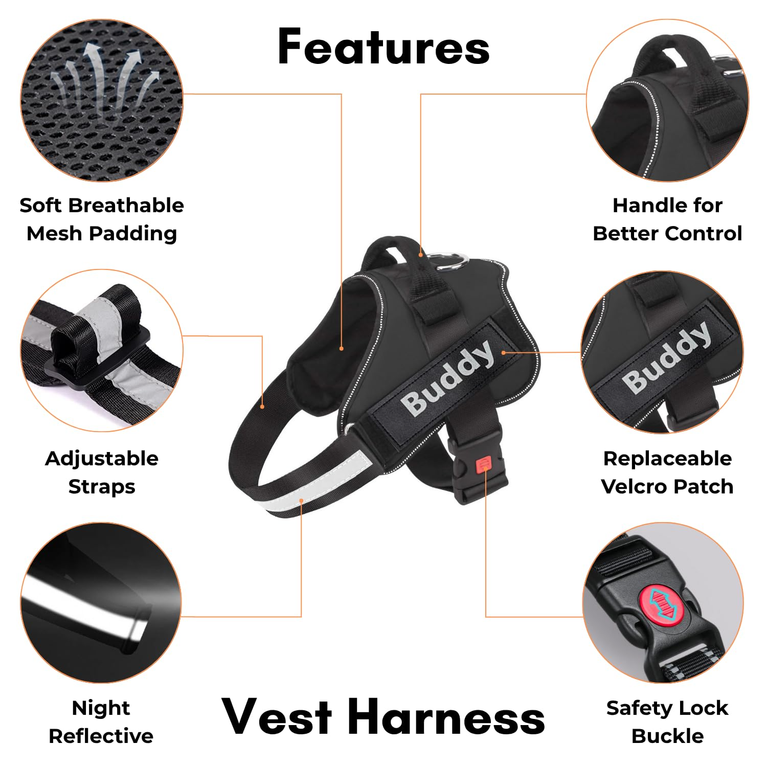 dog harness, adjustable no-pull vest, reflective pet harness, personalized dog gear, padded pet harness
