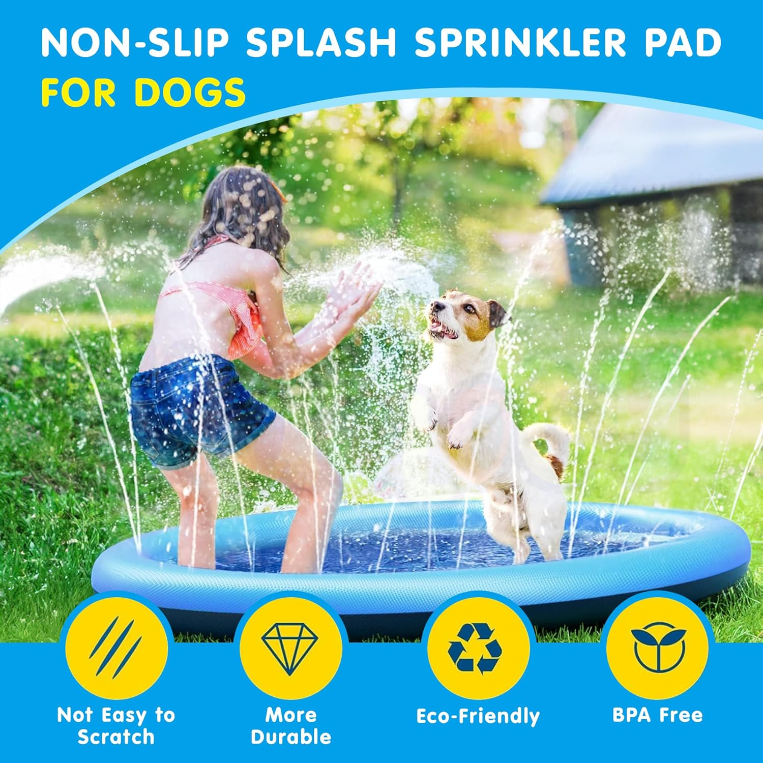 dog splash pad, large dog pool, outdoor pet water mat, cooling dog pool, summer dog accessories
