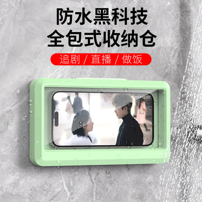 waterproof phone holder, shower phone case, wall mount phone box, bathroom phone stand, touchscreen phone protector