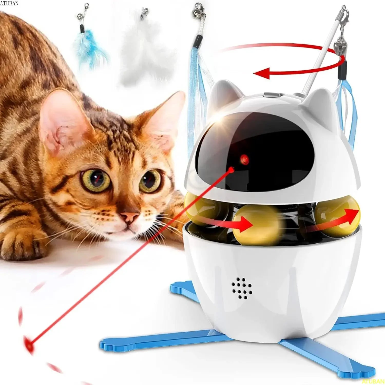 interactive cat toy, automatic laser cat toy, feather wand kitten toy, indoor cat exercise toy, smart pet play toy