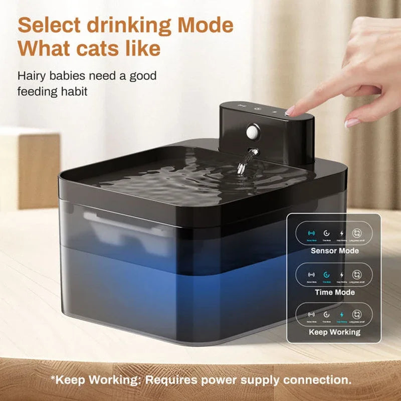 automatic pet water fountain, rechargeable cat water dispenser, dog water fountain, quiet pet hydration tool, 3 flow mode water bowl