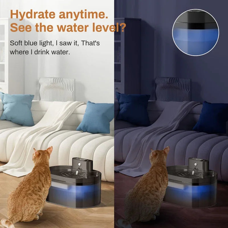 automatic pet water fountain, rechargeable cat water dispenser, dog water fountain, quiet pet hydration tool, 3 flow mode water bowl