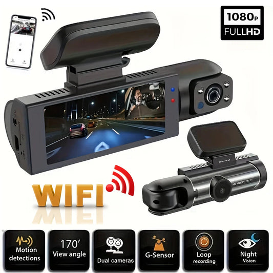dual channel dash cam, 1080P car camera, front rear dash camera, night vision car recorder, automotive video recorder