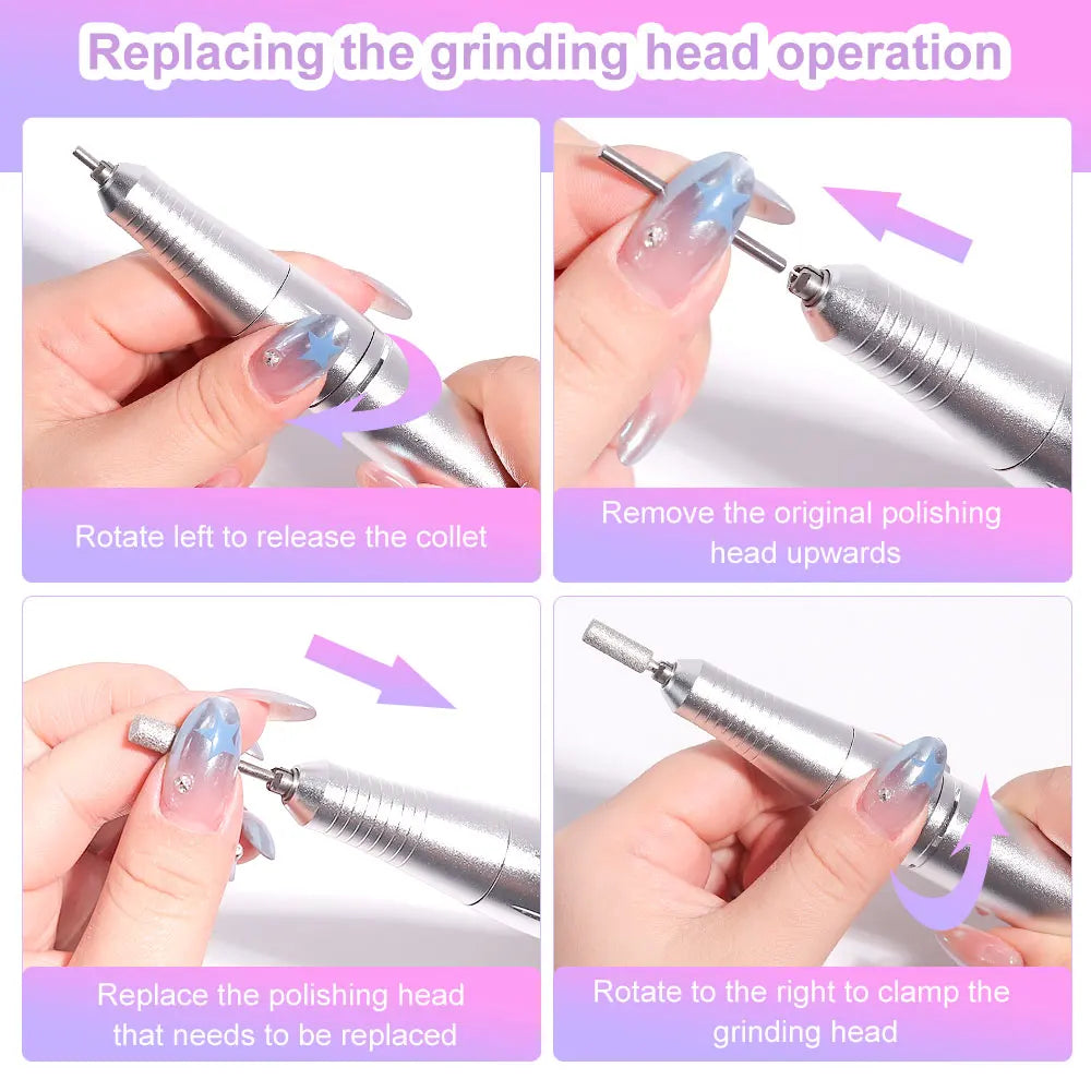 electric nail drill, rechargeable nail grooming tool, professional nail drill set, USB nail drill, gel polish removal tool