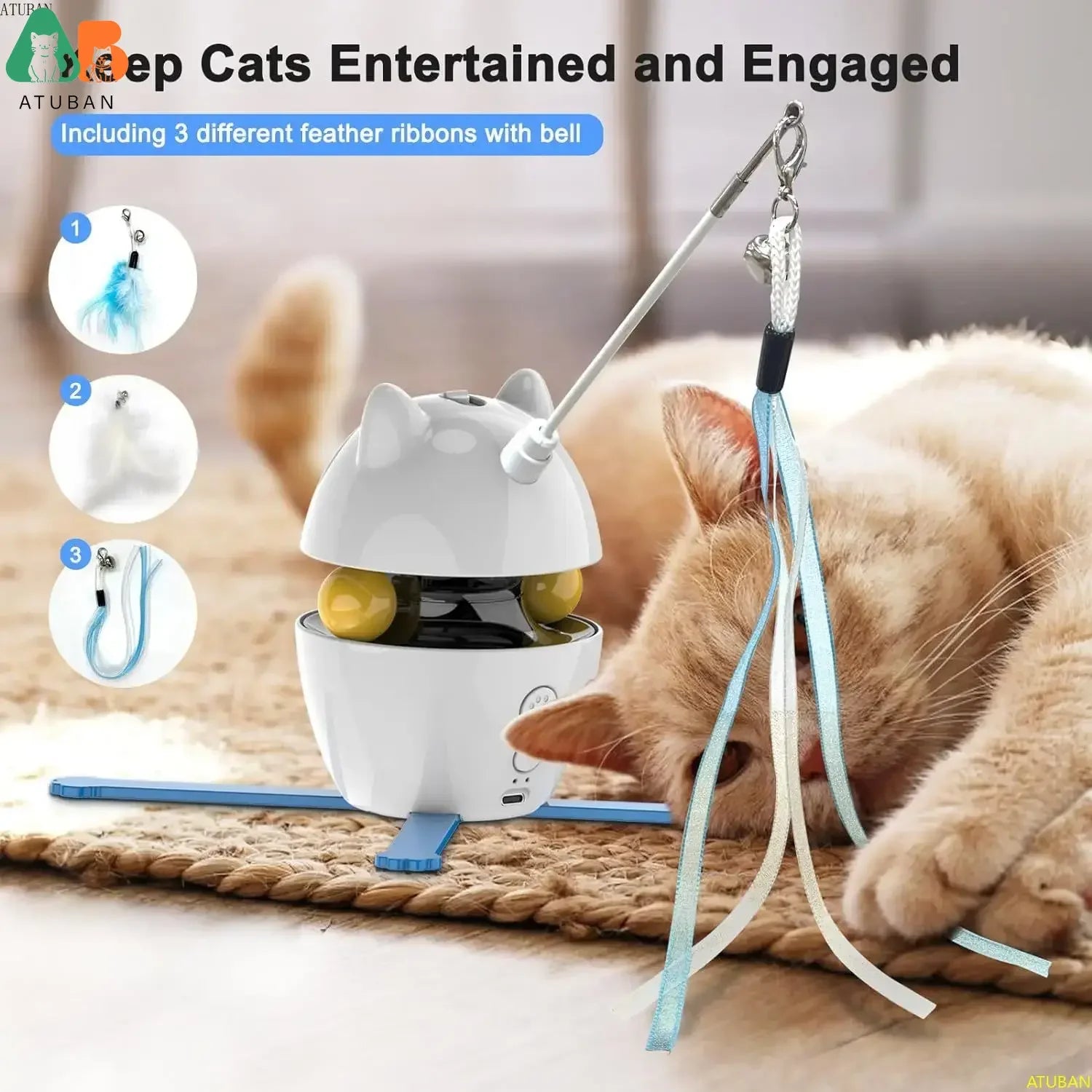 interactive cat toy, automatic laser cat toy, feather wand kitten toy, indoor cat exercise toy, smart pet play toy