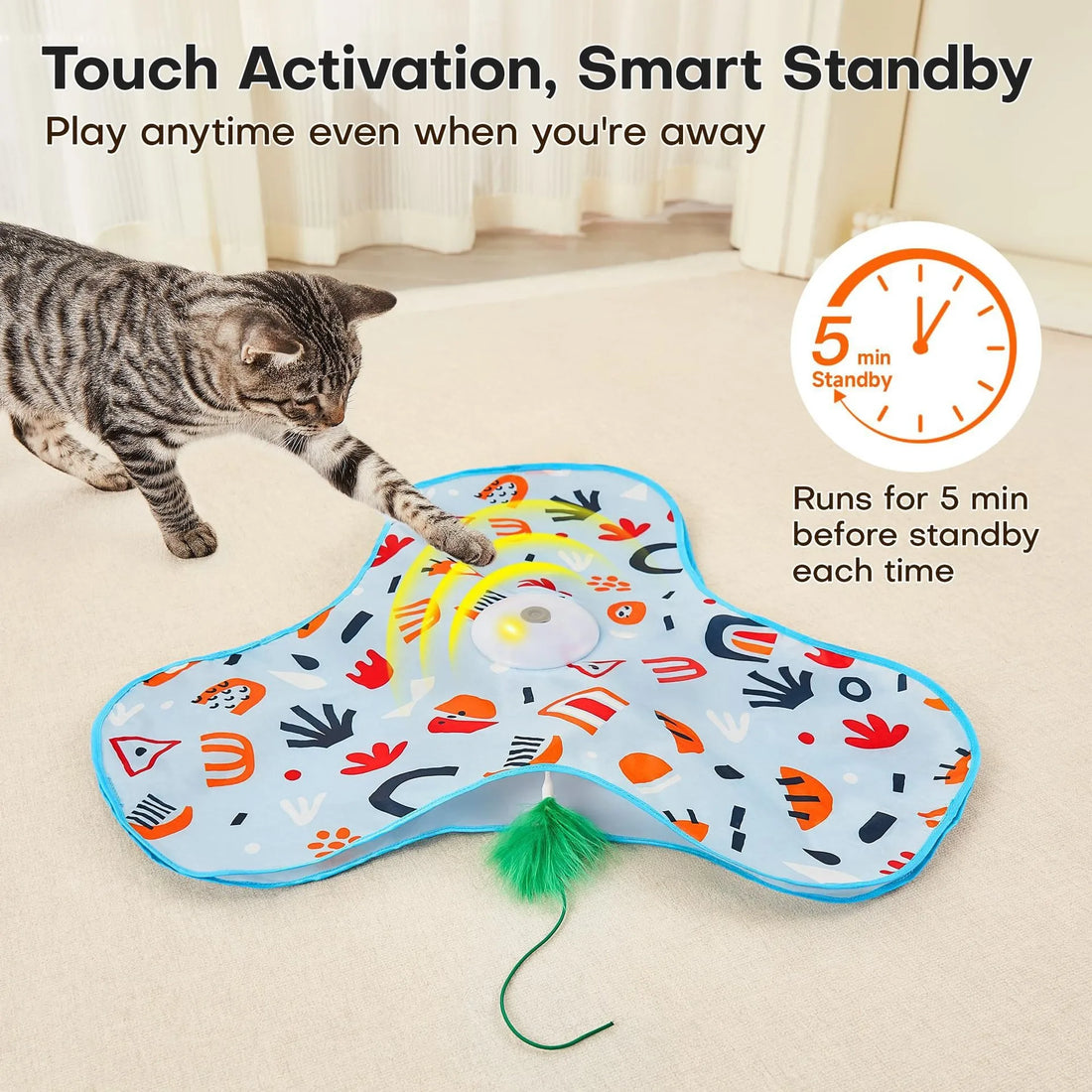 interactive cat toy, automatic cat play toy, rechargeable pet toy, motion activated kitten toy, indoor cat exercise