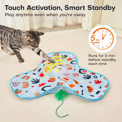 interactive cat toy, automatic cat play toy, rechargeable pet toy, motion activated kitten toy, indoor cat exercise