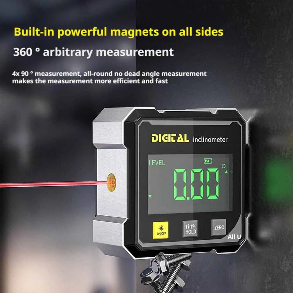 digital angle finder, inclinometer with laser, electronic level gauge, dual laser level tool, woodworking angle measuring device USA