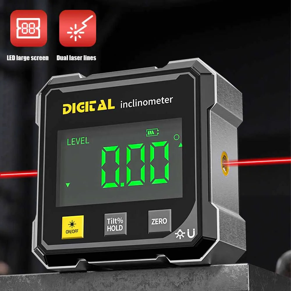 digital angle finder, inclinometer with laser, electronic level gauge, dual laser level tool, woodworking angle measuring device USA