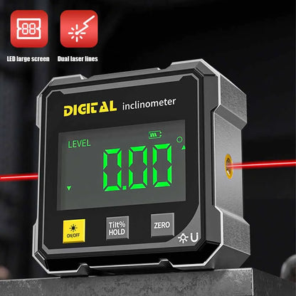 digital angle finder, inclinometer with laser, electronic level gauge, dual laser level tool, woodworking angle measuring device USA