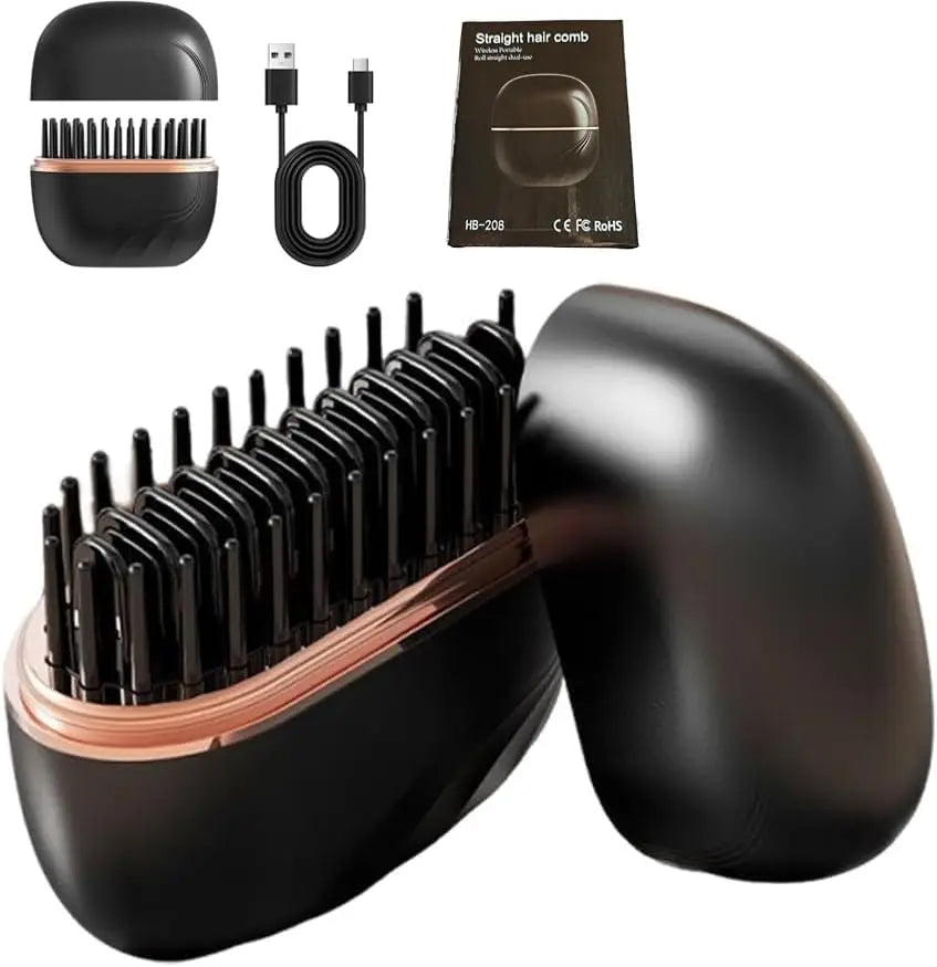 wireless hair straightener brush, cordless straightening comb, portable hair straightener, travel hair styling tool, quick hair straightening brush USA