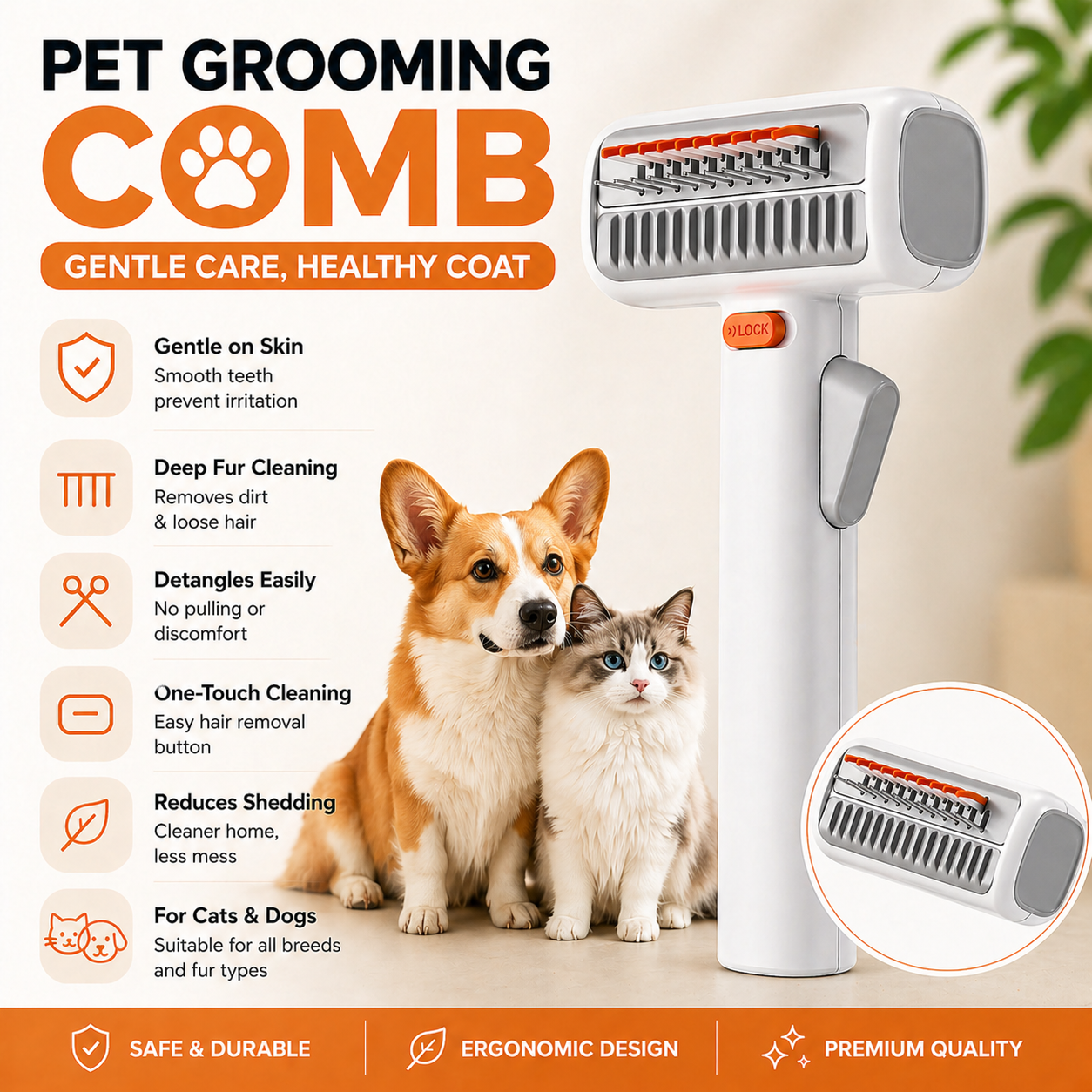 2-IN-1 Pet Self-Detangling & Grooming Comb
