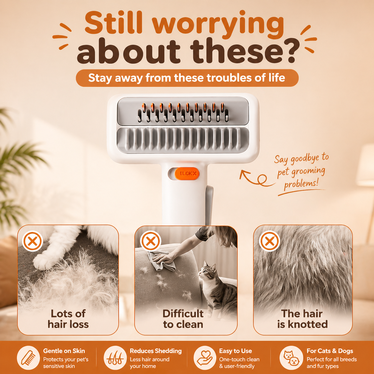 2-IN-1 Pet Self-Detangling & Grooming Comb